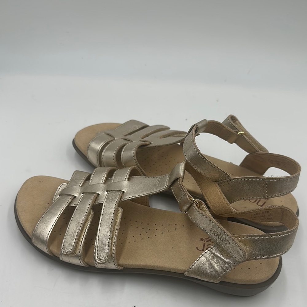 Hotter Comfort Concepts 7.5 Gold Leather Gladiator Flat Sandals Ankle Strap